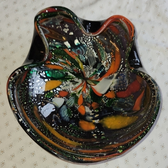 Murano Glass Confetti Multicolor Abstract Glass ArtCandy Bowl